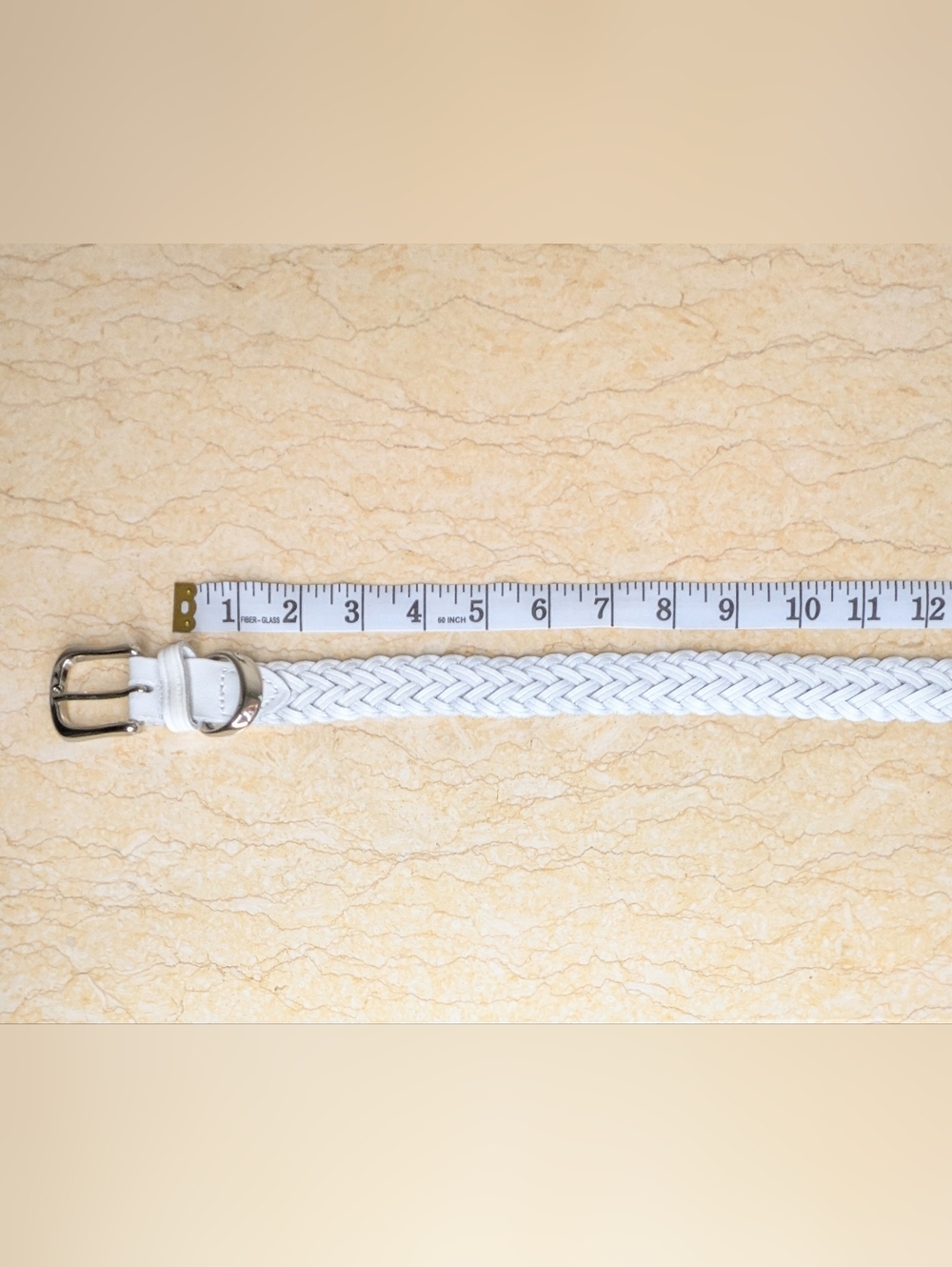 Vintage Genuine Leather White Woven Belt Silver Tone Buckle Size M/L - Picture 5 of 13